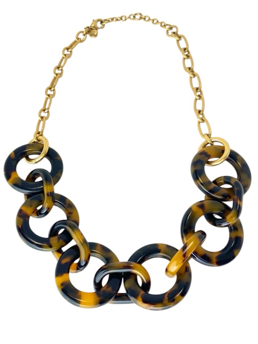 J Crew Chunky Tortoiseshell Link Statement Necklace with Gold Chain
